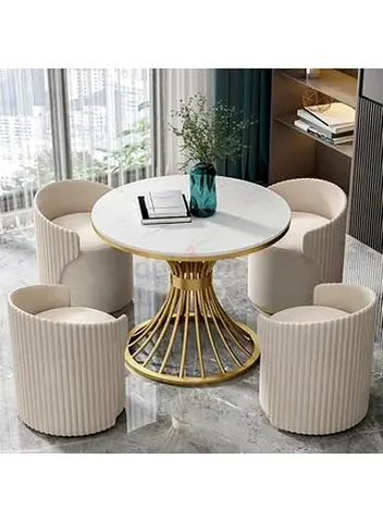 Round marble tabletop dining table with gold base