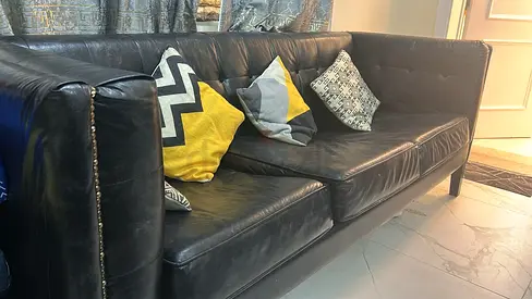 5-seater Black Leather Sofa in Good Used Condition
