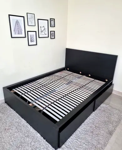 Ikea Queen Black Malm Bed frame with Ikea Queen Mattress