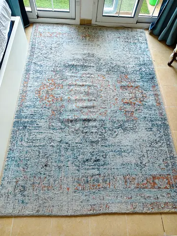 Used Blue  Beige Distressed Modern Area Rug - 160x235