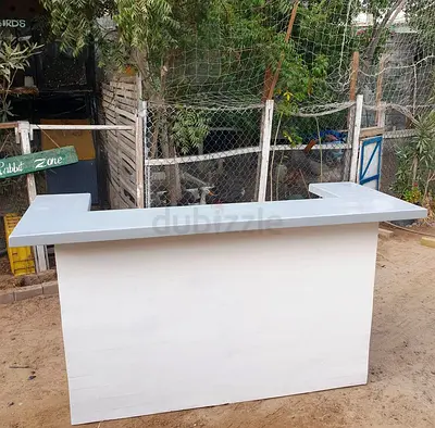White Home Bar Counter with Raised Serving Top — Good Condition