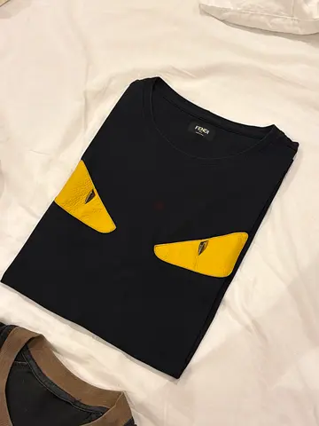 Original Black Fendi T-shirt with Yellow Eye Patch Detail - Mens Size