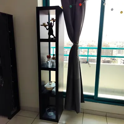 Tall Narrow 5-Shelf Display Unit — Dark Wood