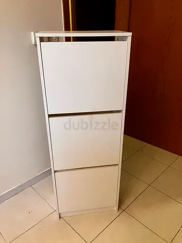 Slim White 3-Tier Shoe Cabinet / Storage Unit