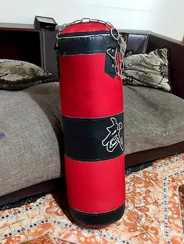 Red Leather Heavy Punching Bag with Chain - Used