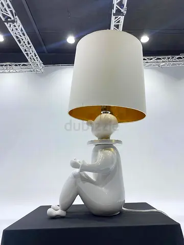 Unique White Ceramic Clown Figure Table Lamp with Fabric Shade from Marina Home