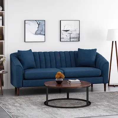 Dark Blue 3-Seater Sofa with Channel Tufting -