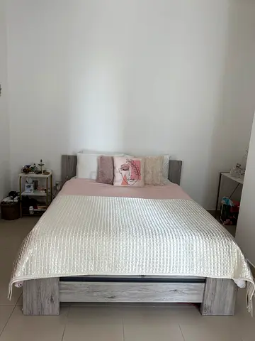 Queen bed modern grey wooden frame without matteess