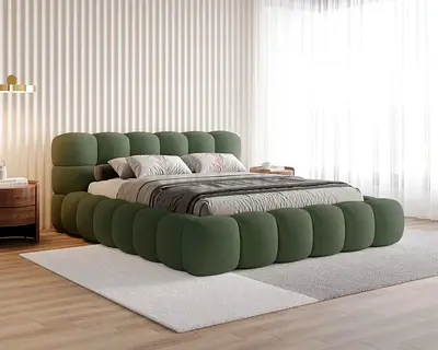 Modern Chunky Green Upholstered Queen Bed - Plush Bubble Design