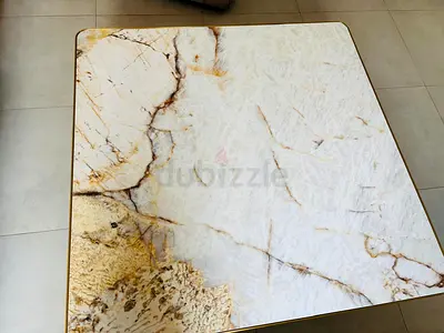 Large Modern Marble-Pattern Area Rug — Light Cream  Gold Tones