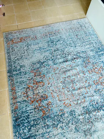 Used Blue  Beige Distressed Modern Area Rug - 160x235