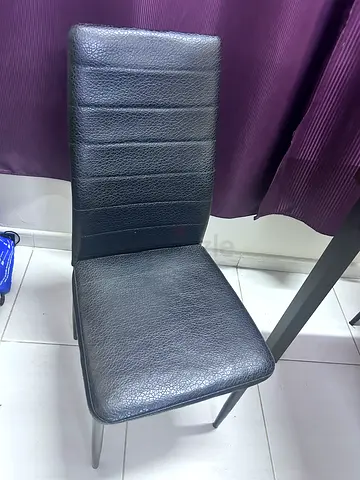 Used Black Faux Leather Dining/Desk Chair with Metal Legs