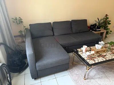 Gray L-shaped Fabric Sofa with Chaise - Good Condition