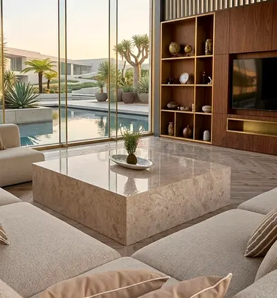 Polished Natural beige Marble Cube Coffee Table - Square Low