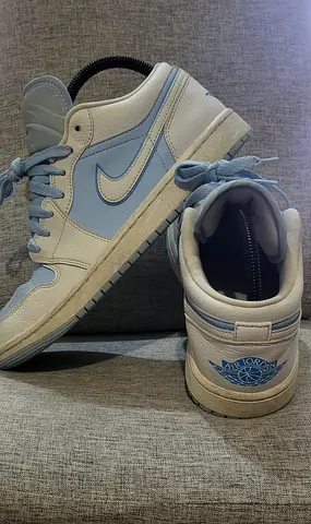Used Nike Air Jordan 1 Low in White and Light Blue - Size Unknown