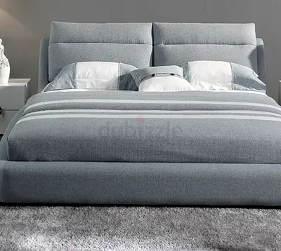 Upholstered Fabric Double Bed with Padded Headboard - Light Grey