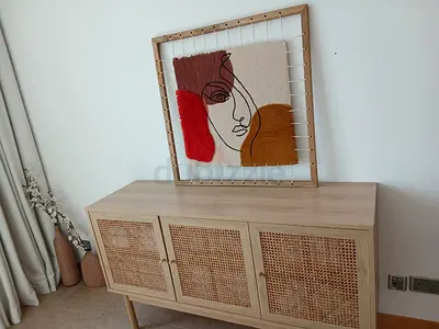 Light Oak Rattan 3-Door Sideboard / TV Console - Excellent Condition
