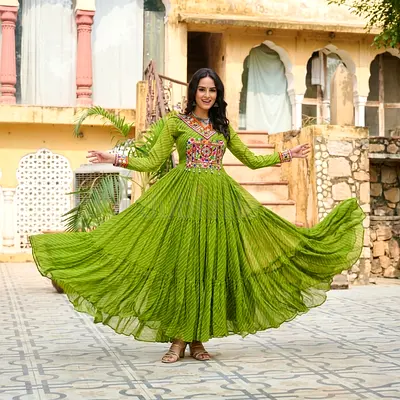 Green Georgette 2-Piece Set Dress