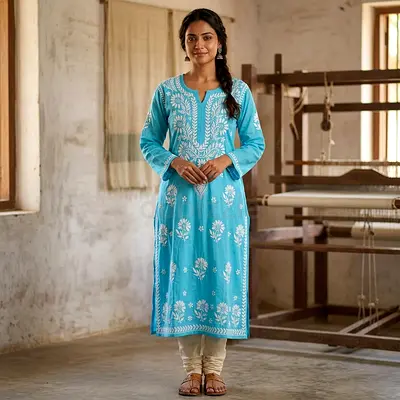 Light Blue Embroidered Dress