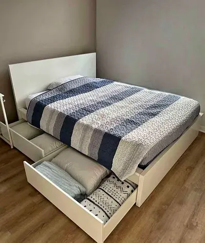 White Storage Bed with 2 Large Drawers - Double/Queen Size