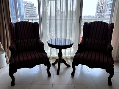 Arm chairs + table set