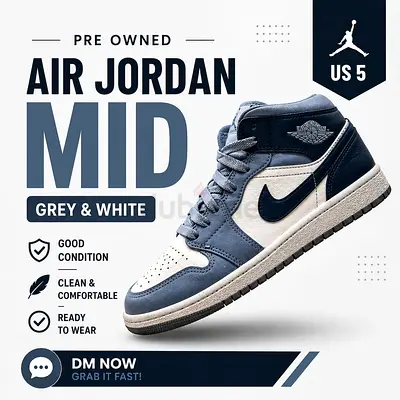 Air Jordan 1  - Blue  White, US 5, Good Condition