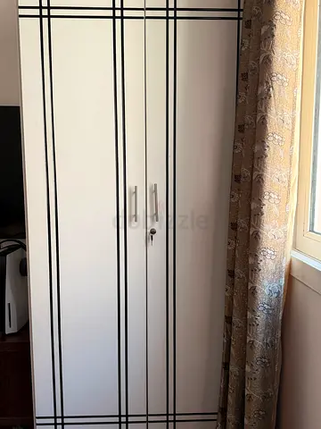 White 2-Door Wardrobe with Shelves and Drawers - Good Condition