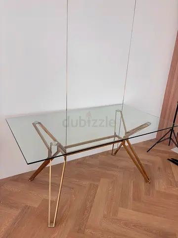 Glass Dining Table with Gold Metal Legs