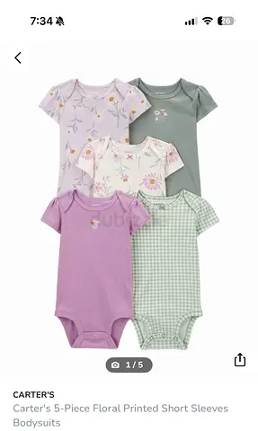Carters 5-Piece Floral Printed Short Sleeves Bodysuits - Brand New