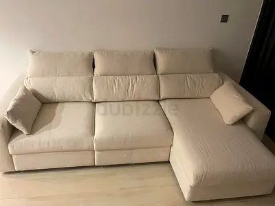 Ikea Eskelstuna L shape sofa bed Beige Light beige L-shaped fabric sofa with chaise - good condition