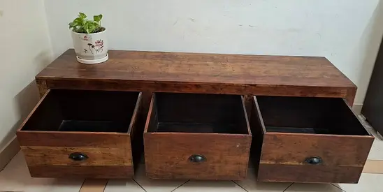 TV Table - Solid Wood Low Storage Bench with Three Drawers for Urgent Sale Leaving Country