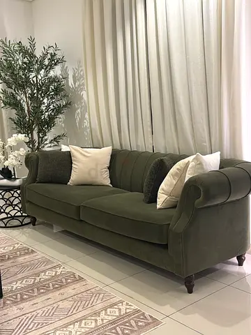 Olive Green 3-Seater Sofa with Rolled Arms - New and in great Condition