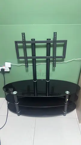 Table Black Glass TV Stand with Wall-Mount Bracket - Good Condition