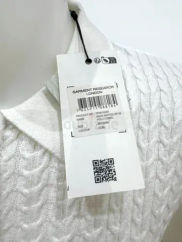 Garment Research London Mens Knitted Polo Sweater, Medium, White and pink colour