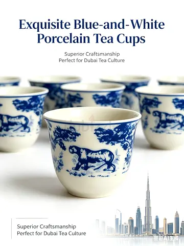 Set of Blue-and-White Porcelain Tea Cups (Traditional)
