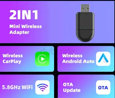 2-in-1 Mini Wireless CarPlay  Android Auto Adapter (5.8GHz WiFi, OTA Update)