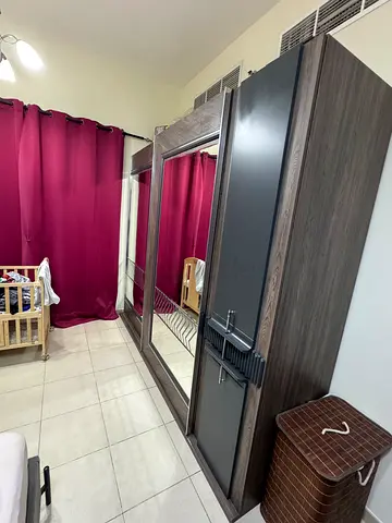 3-door Wardrobe with Full-Length Mirror — Dark Wood Finish