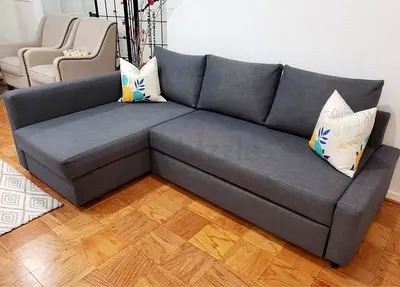 Ikea Gray Friheten L-shaped sofa combed