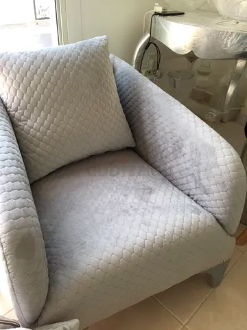 Light grey quilted fabric armchair - single seat, good condition