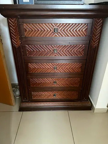 Solid Wood Carved 5-Drawer Chest / Dresser - Dark Brown