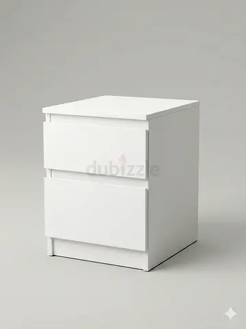 White 2-Drawer Bedside Table / Bed with Mattresses Compact Modern Design