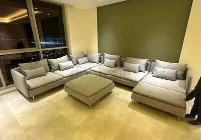 Ikea Sodhremn Sofa Gray Large L-shaped Grey Fabric Modular Sofa with Ottoman - Good Condition