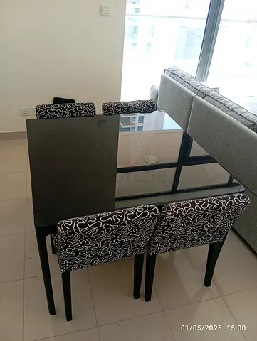 Compact 4-Seater Dining Table with Patterned Upholstered Chairs