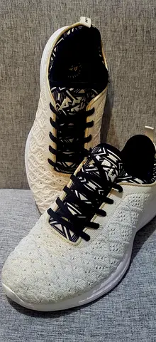 Lightweight White Knit Sneakers with Black Trim - Size Unknown