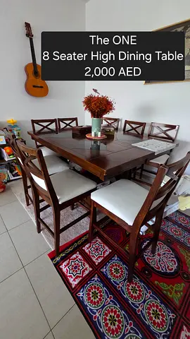 8-Seater Solid Wood High Dining Table with Cushioned Chairs - Excellent Condition
