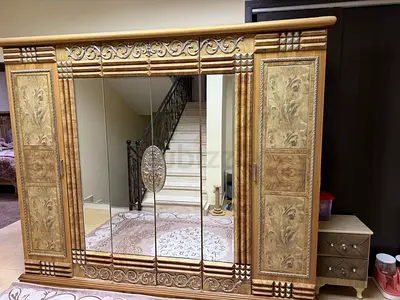Large Ornate Wooden Wardrobe with Mirrored Doors