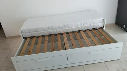 Ikea White wooden single bed with under-drawers and pull-out trundle