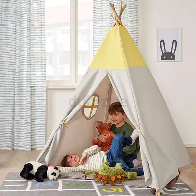 Childrens Play Teepee Tent – Grey  Yellow, Ready-to-Use