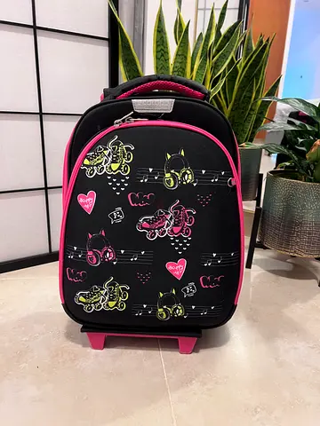 Kids rolling backpack with cute cartoon print - great condition