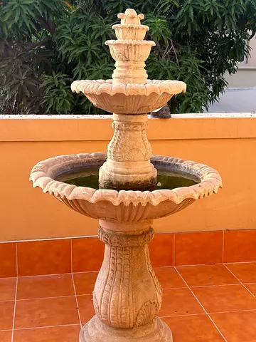 Ornate Two-Tier Stone Garden Fountain - Beige